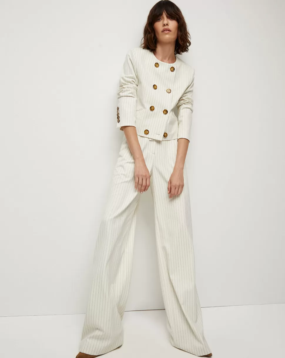 Veronica Beard Clothing | Pants>Heyser High-Waist Pinstripe Wide-Leg Pant Ecru Multi