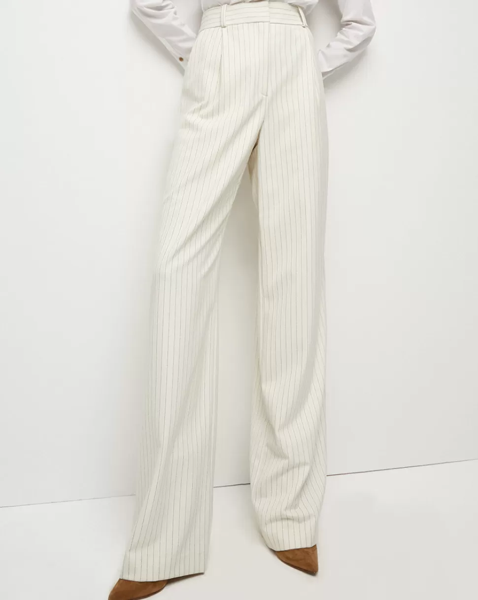 Veronica Beard Clothing | Pants>Heyser High-Waist Pinstripe Wide-Leg Pant Ecru Multi