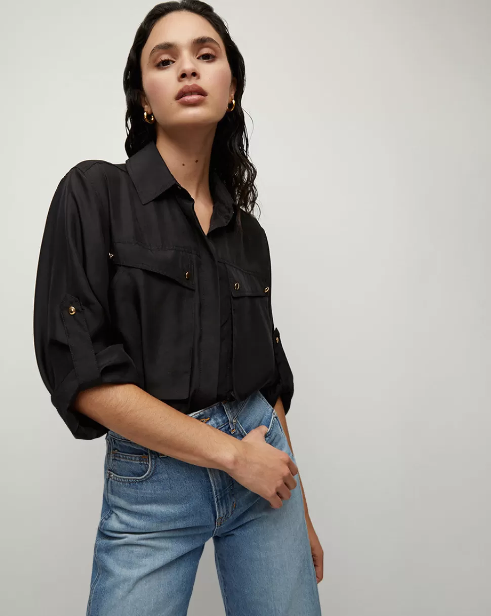 Veronica Beard Tops & Tees | Clothing>Jada Silk Button-Down Top Black