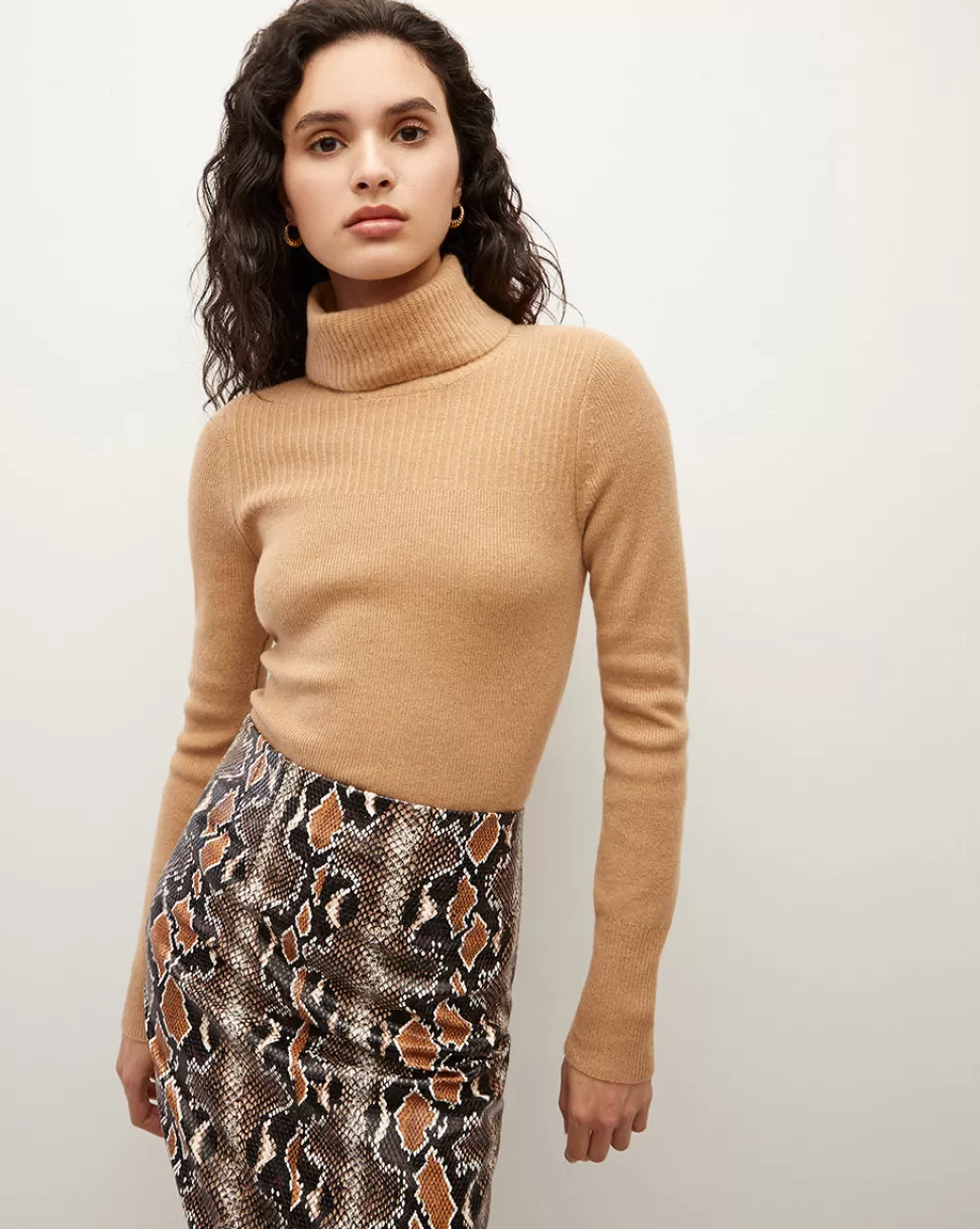 Veronica Beard Sweaters>Jurnee Cashmere Turtleneck Camel