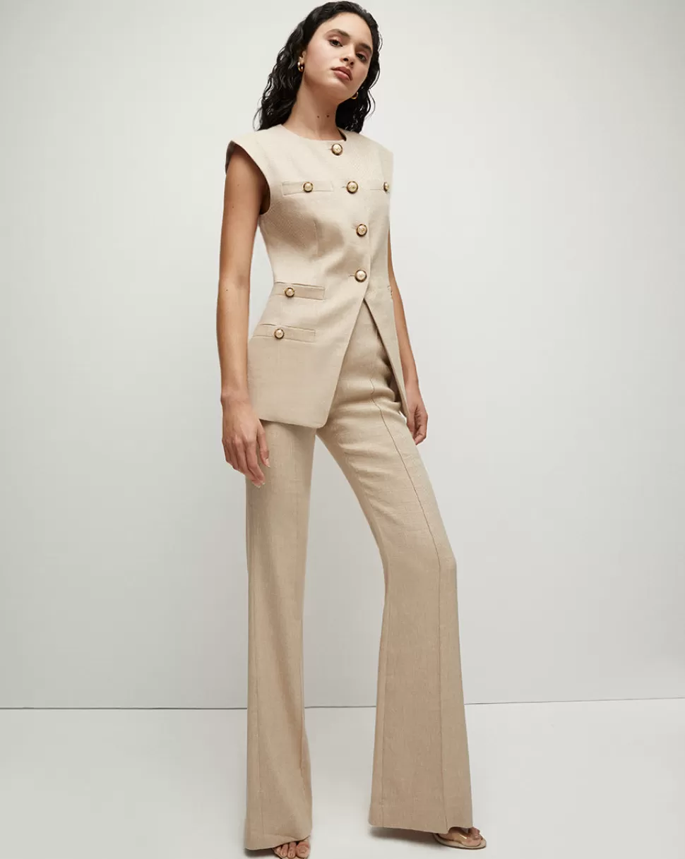 Veronica Beard Best Sellers | Clothing>Komi Twill-Linen Pant Sandalwood Melange