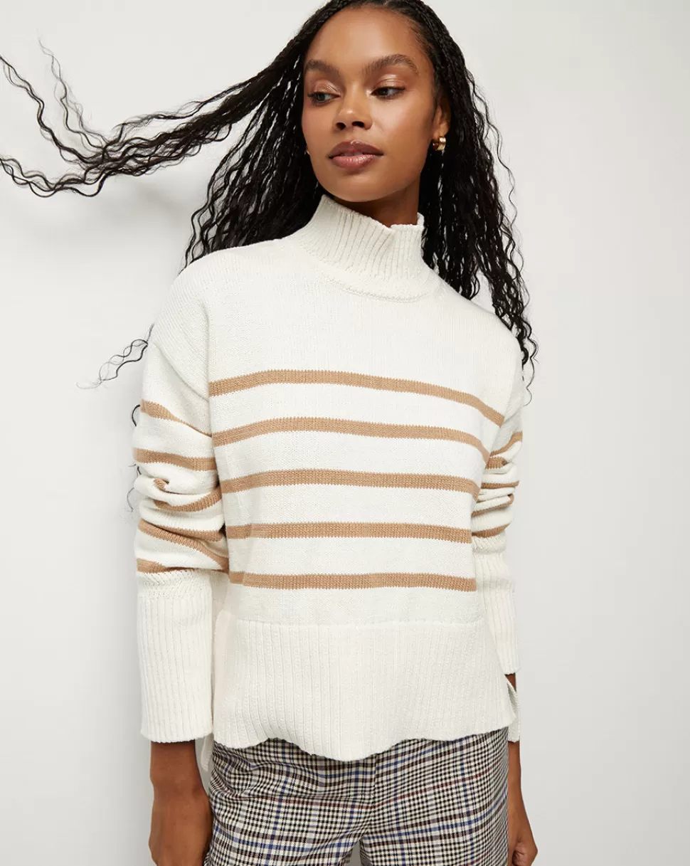 Veronica Beard Clothing | Sweaters>Lancetti Nautical Striped Mock-Neck Sweater Off-White/Khaki