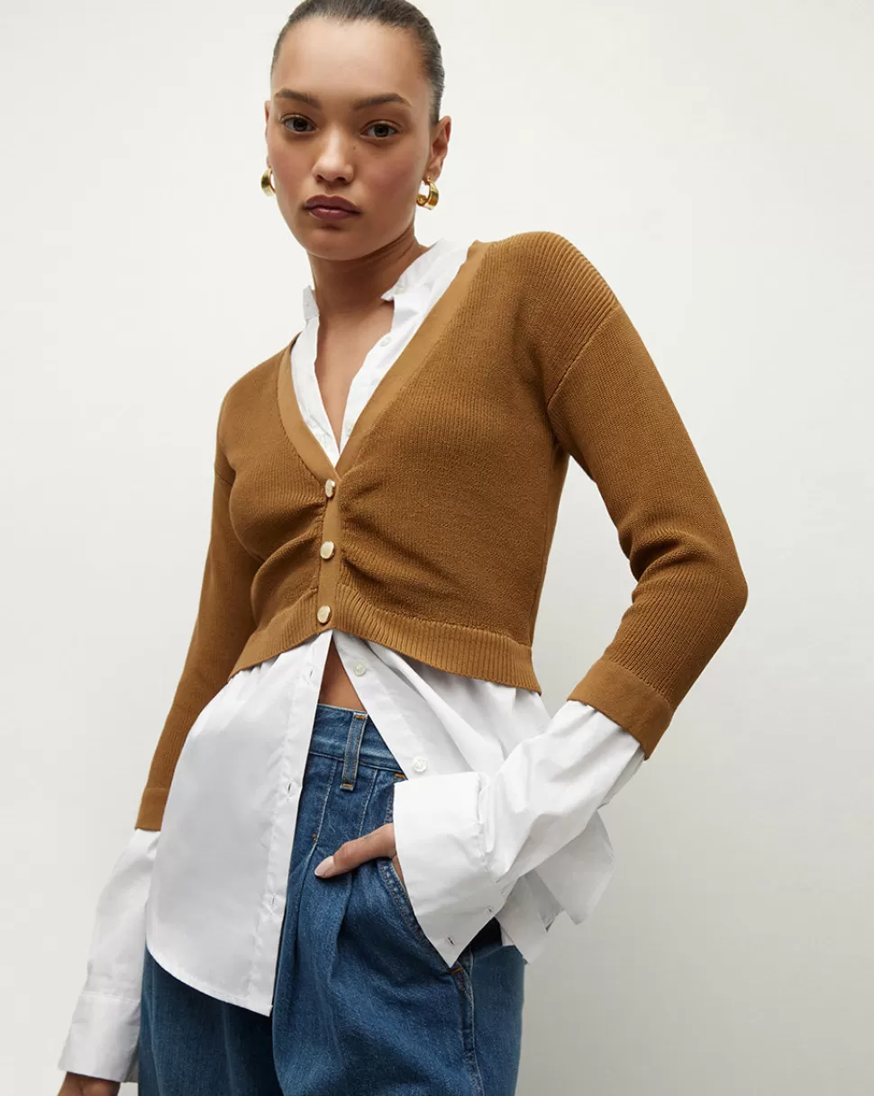 Veronica Beard Clothing | Sweaters>Leonora Layered Button-Down Cardigan Top Desert Khaki