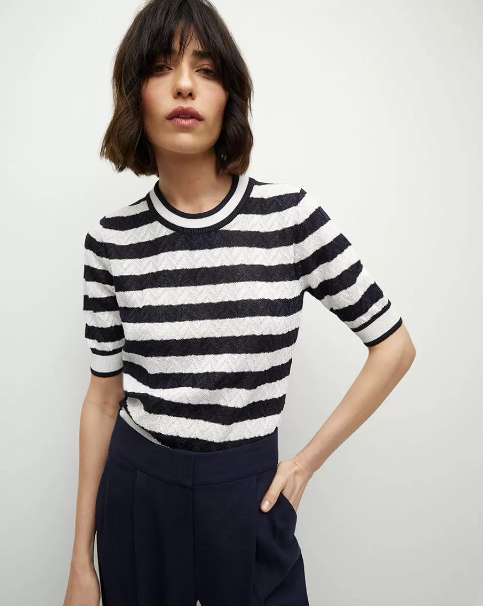 Veronica Beard Sweaters>Lisbeth Knit Top White/Navy