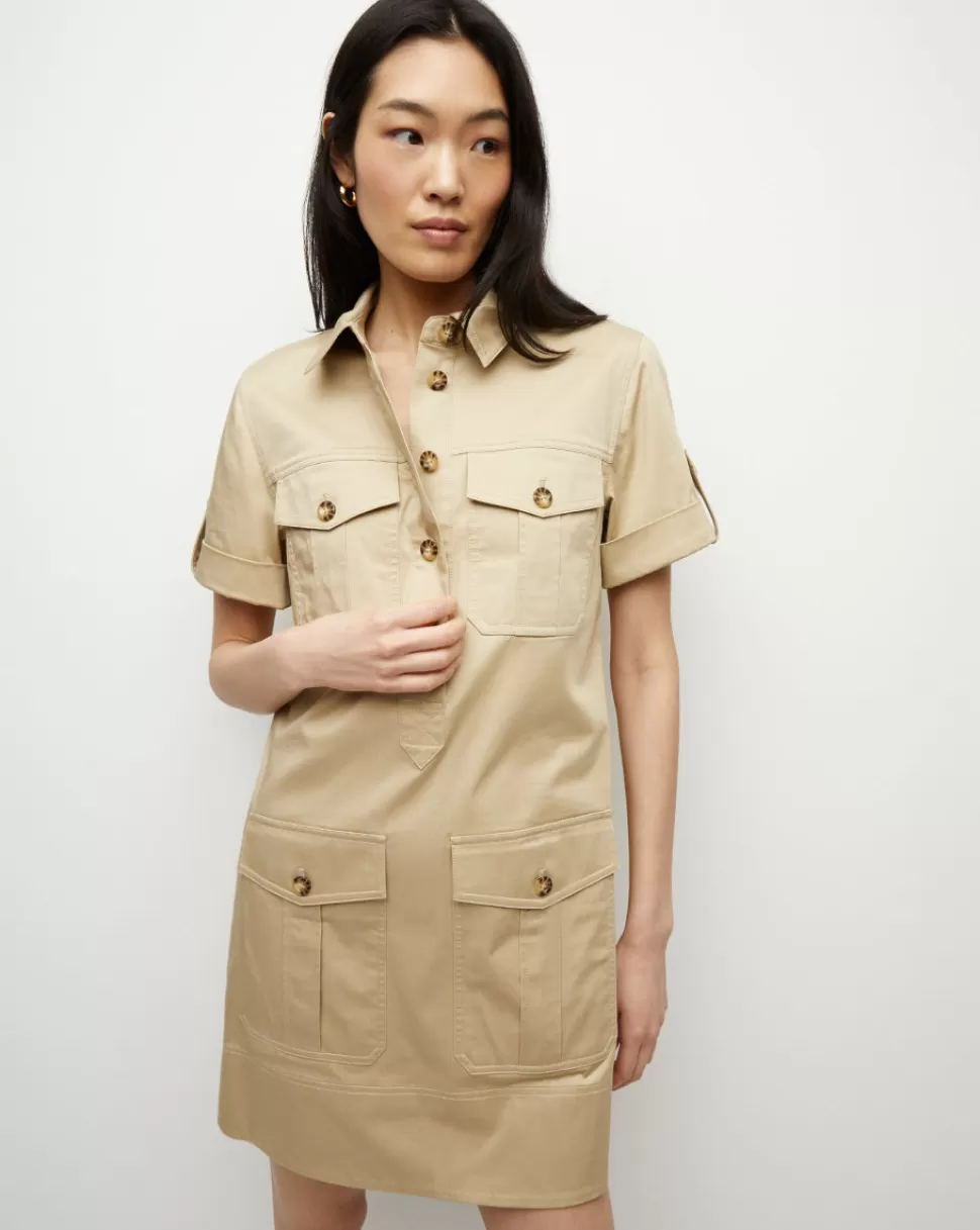 Veronica Beard Clothing | Dresses>Lucca Mini Khaki Shirt Dress Pebble Khaki