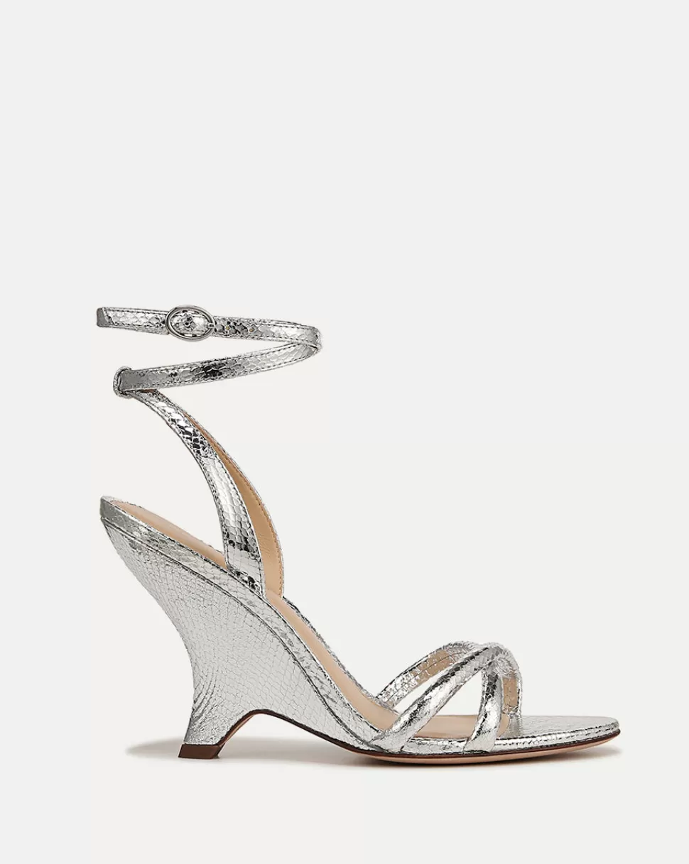 Veronica Beard Shoes | All Shoes>Manuela Sculpted Wedge Metallic Leather Sandal Silver