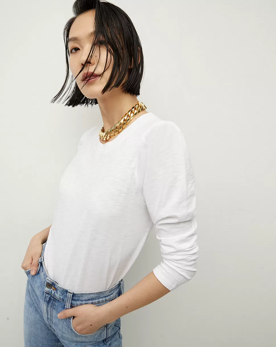 Veronica Beard Tops & Tees | Extended Sizing>Mason Women's Puff Sleeve Baseball Tee White