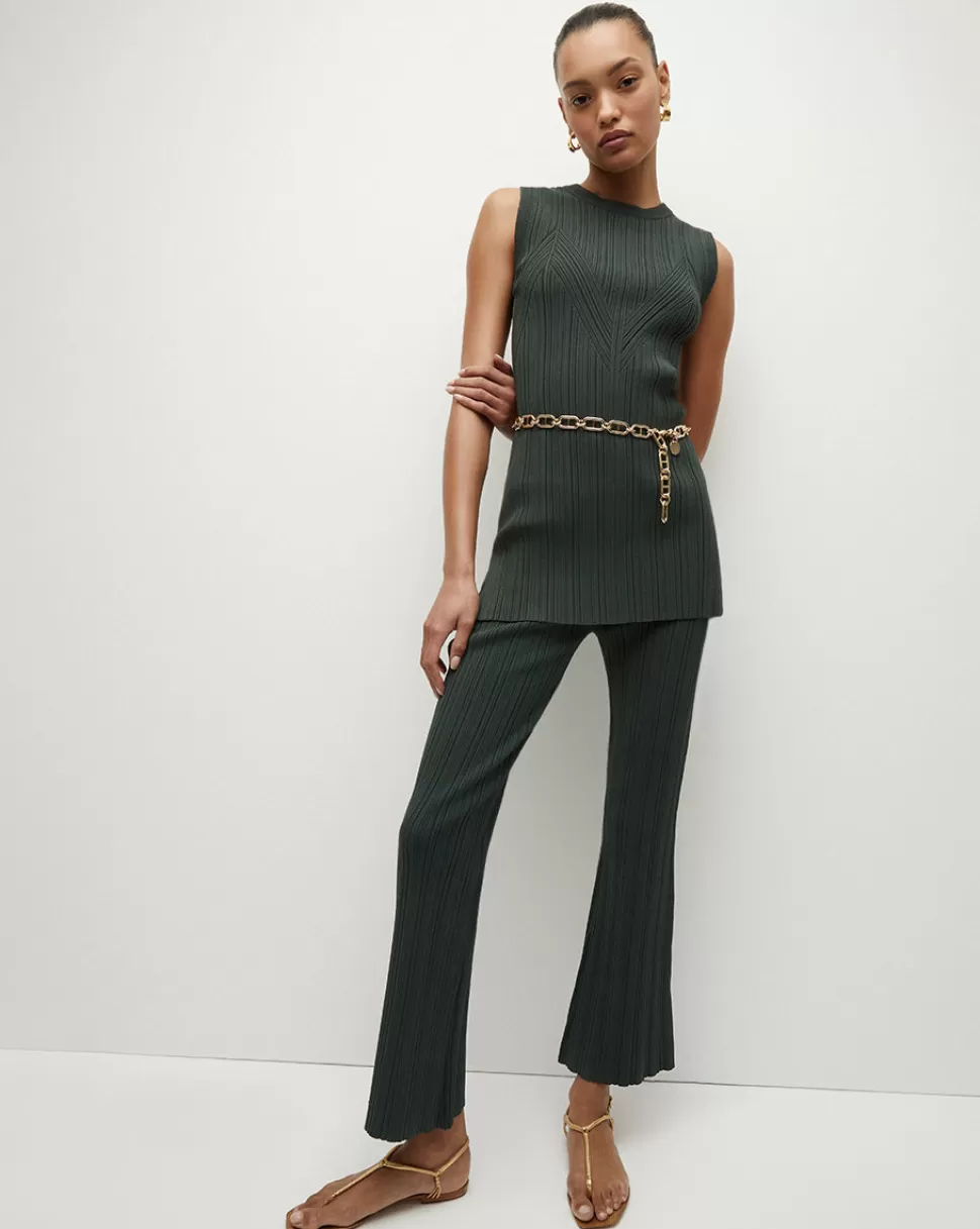 Veronica Beard Clothing | Pants>Massaro Rib-Knit Skinny-Flare Pant Forest Green