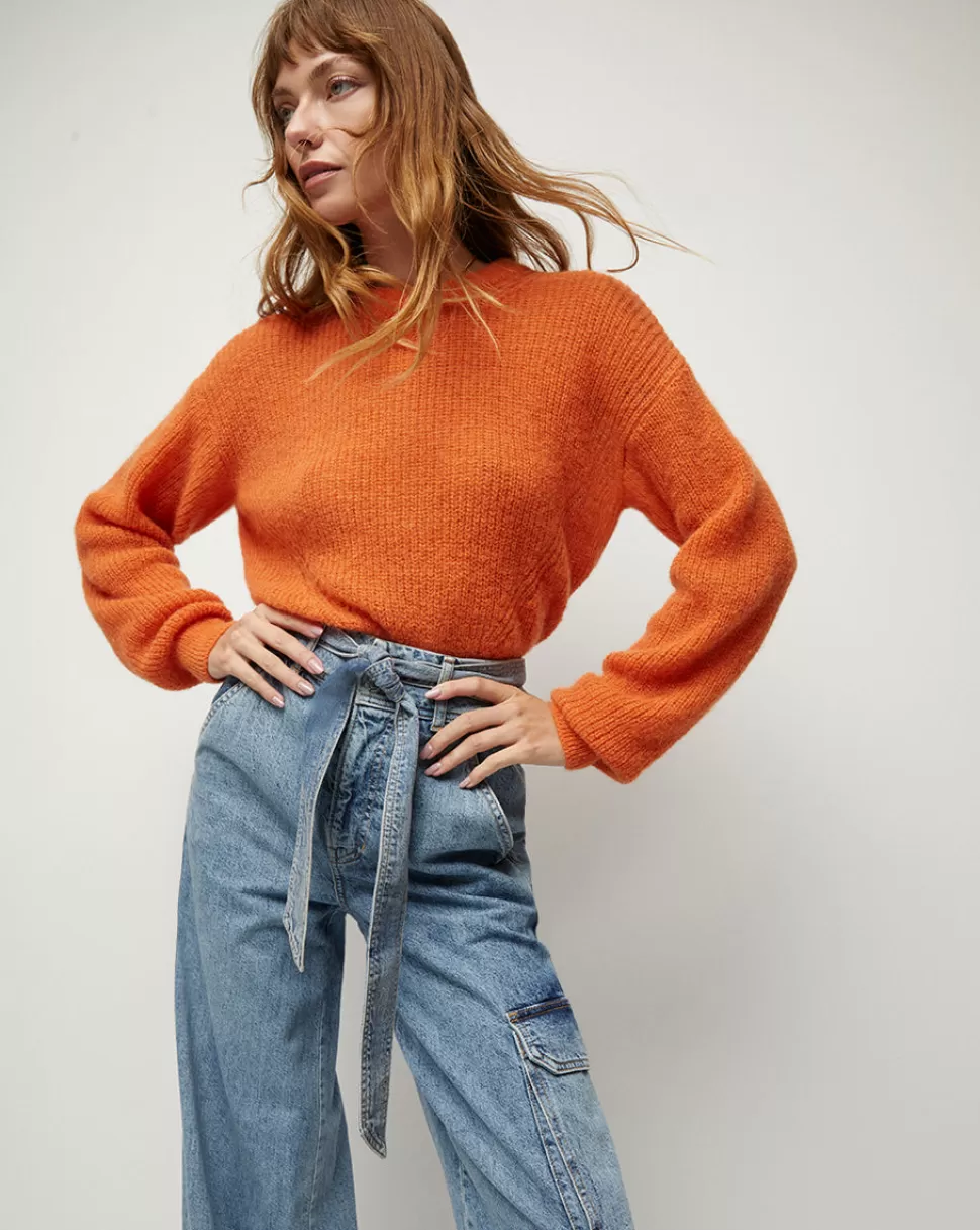 Veronica Beard Clothing | Sweaters>Melinda Ribbed Crew Neck Sweater Deep Orange