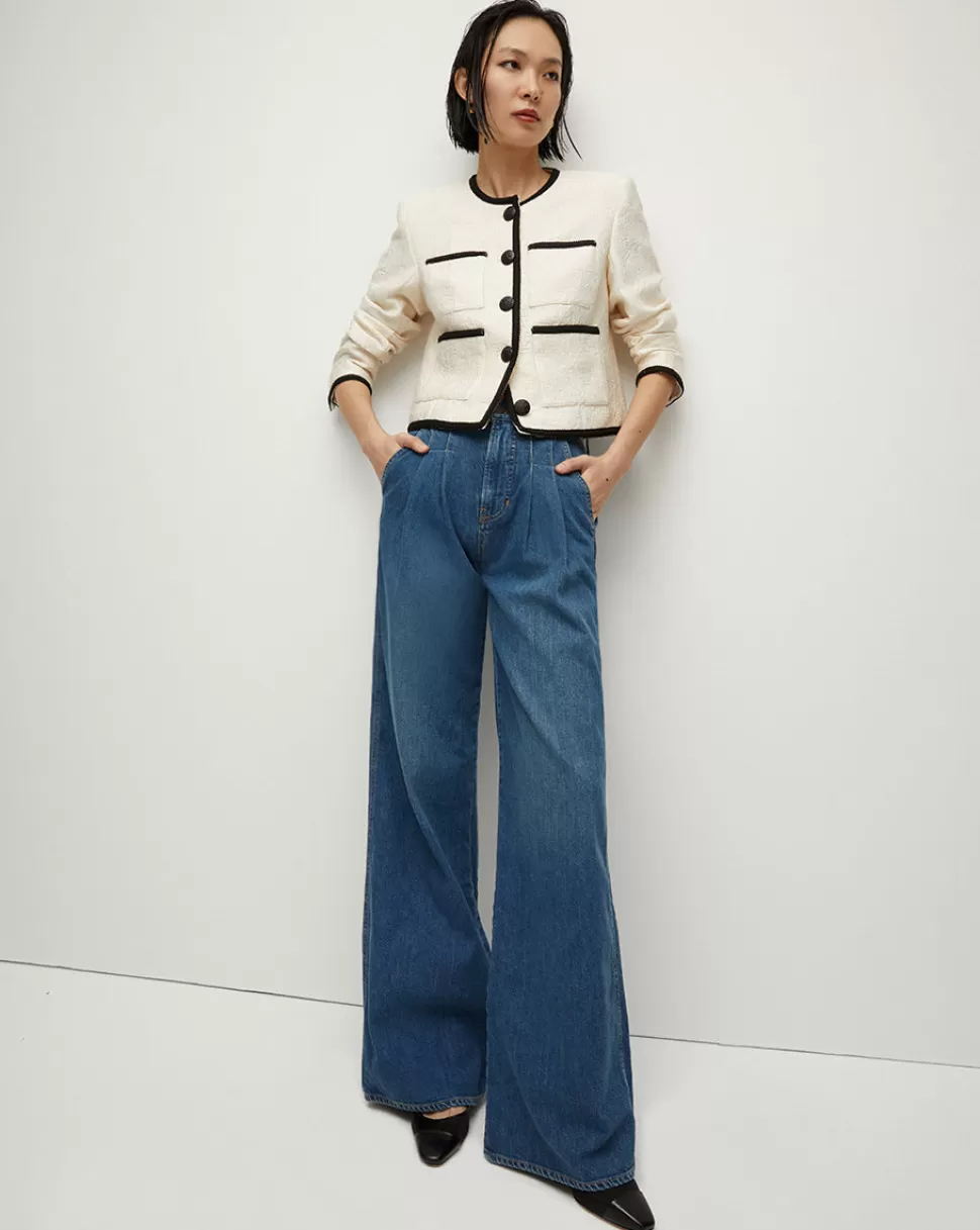 Veronica Beard Clothing | Jeans>Mia Wide-Leg, Mid-Rise Pleated Jean Vintage Globetrotter