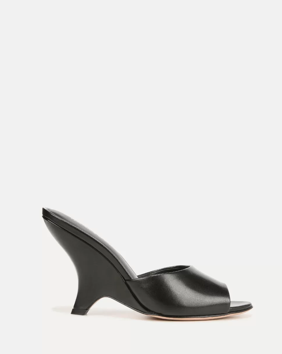 Veronica Beard Shoes | All Shoes>Mila Wedge-Heel Leather Slide Sandals Black