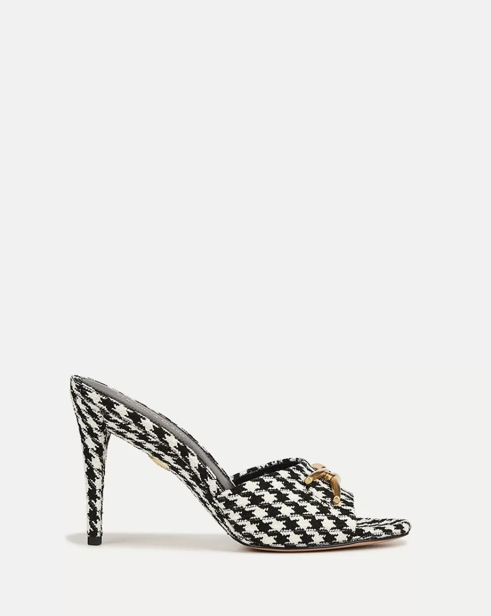 Veronica Beard Shoes | All Shoes>Mirren Houndstooth Open-Toe Mule Black/White