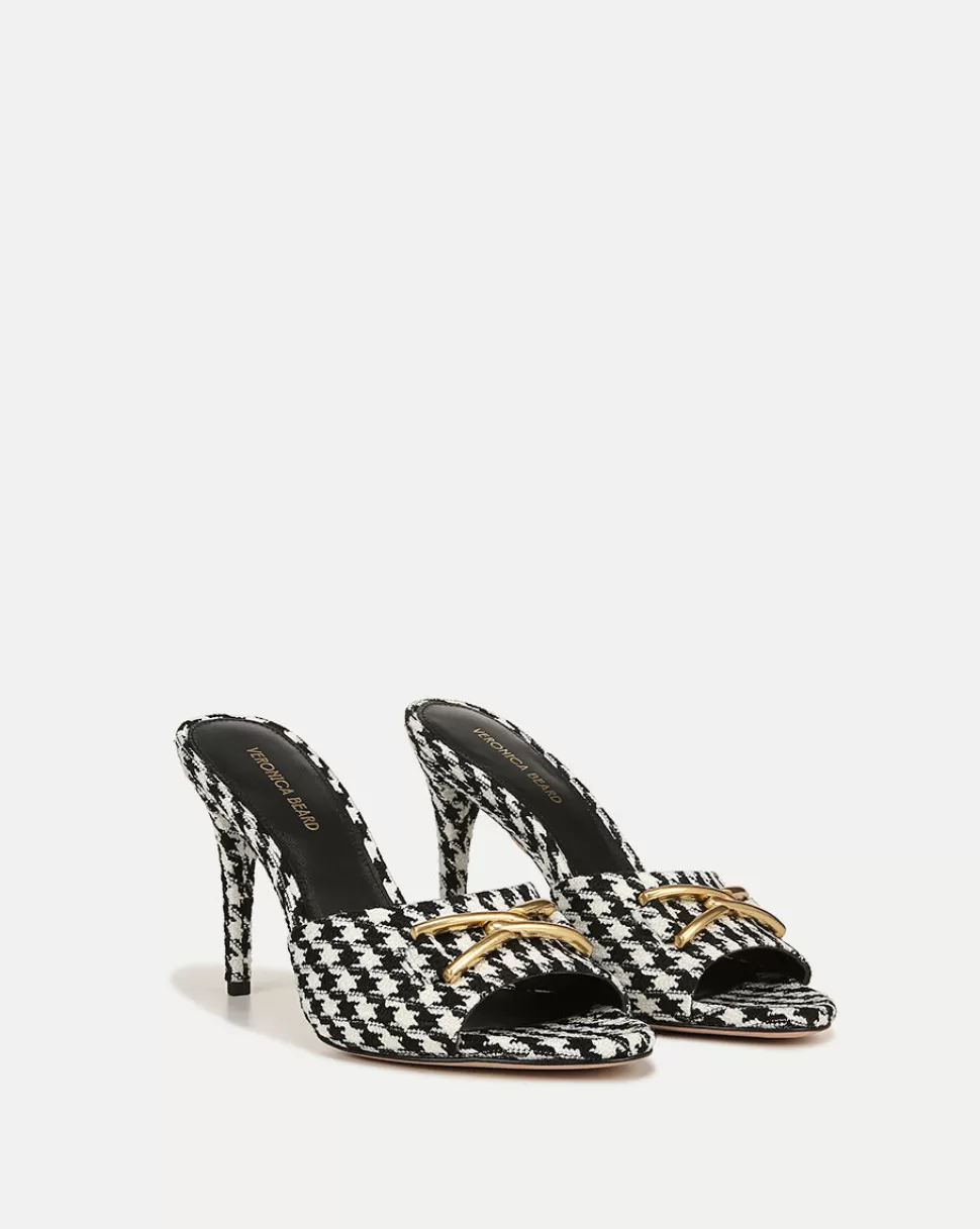 Veronica Beard Shoes | All Shoes>Mirren Houndstooth Open-Toe Mule Black/White