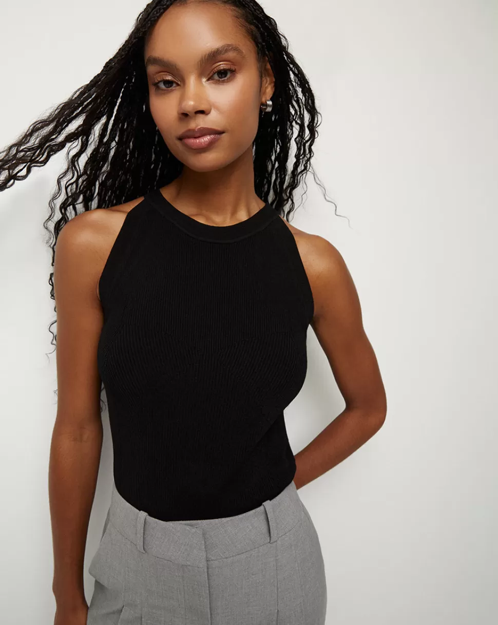 Veronica Beard Tops & Tees | Clothing>Moulin Lightweight Ribbed-Knit Top Black