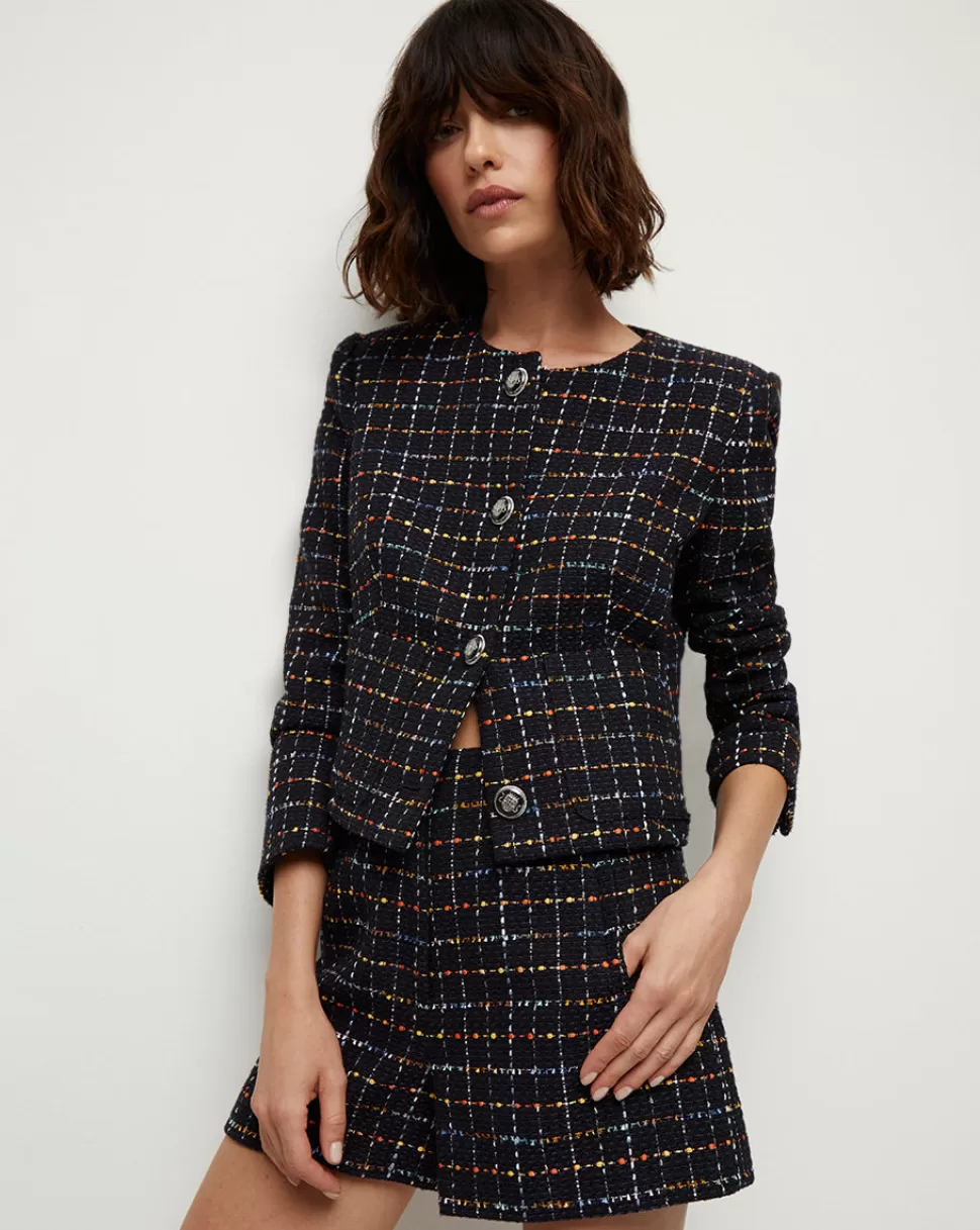 Veronica Beard Clothing | Jackets & Vests>Nathan Navy Cropped Tweed Jacket Navy Multi