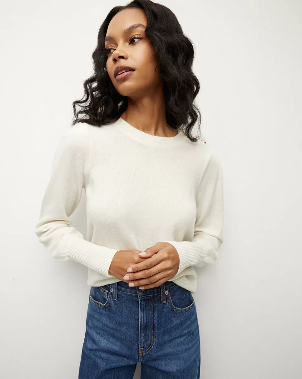 Veronica Beard Clothing | Sweaters>Nelia Cashmere Pullover Button Accent Ivory