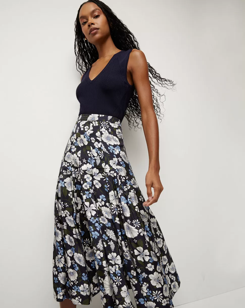 Veronica Beard Clothing | Skirts & Shorts>Norris Floral Pleated Midi Skirt Navy Multi