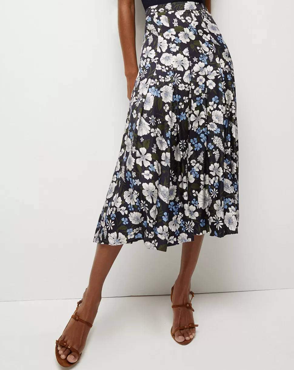 Veronica Beard Clothing | Skirts & Shorts>Norris Floral Pleated Midi Skirt Navy Multi