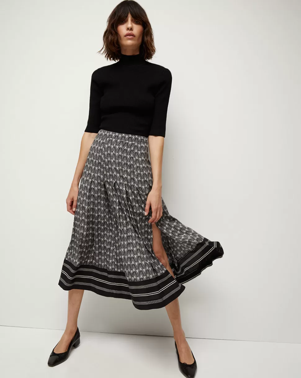 Veronica Beard Skirts & Shorts>Norris V-Logo Stretch-Jersey Midi Skirt Black/Off-White