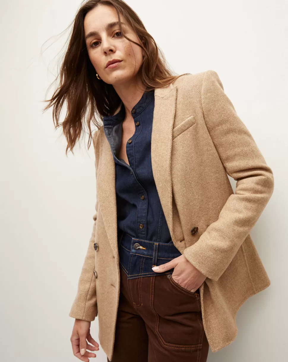 Veronica Beard Outerwear>Oria Herringbone Dickey Jacket Camel/Ivory