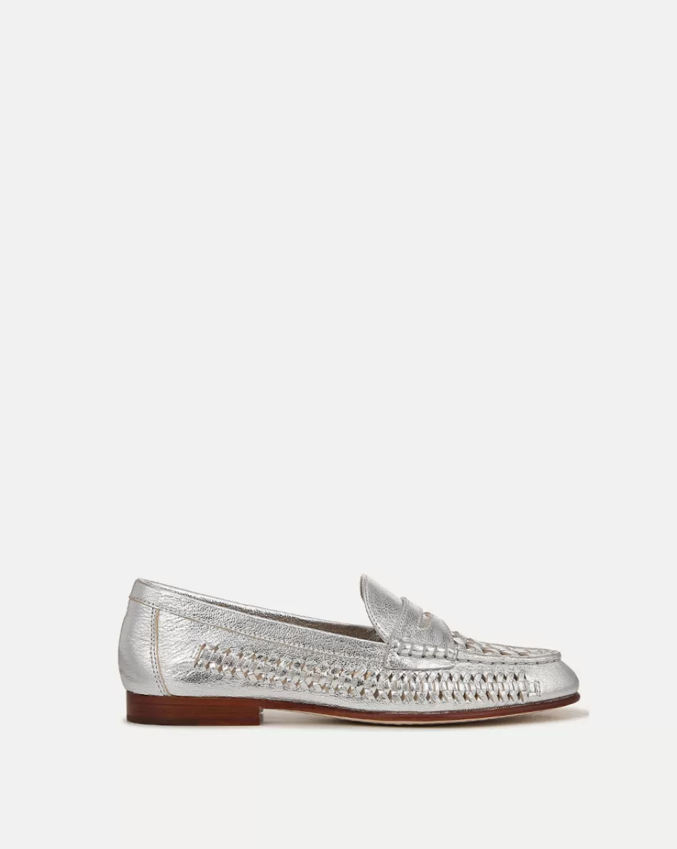 Veronica Beard Shoes | All Shoes>Penny Woven Metallic Leather Loafer Silver