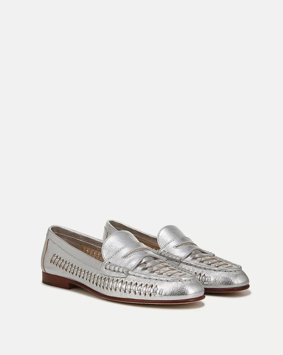 Veronica Beard Shoes | All Shoes>Penny Woven Metallic Leather Loafer Silver