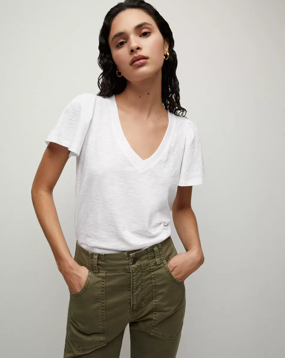 Veronica Beard Tops & Tees | Clothing>Posey Flutter-Sleeve V-Neck Tee White