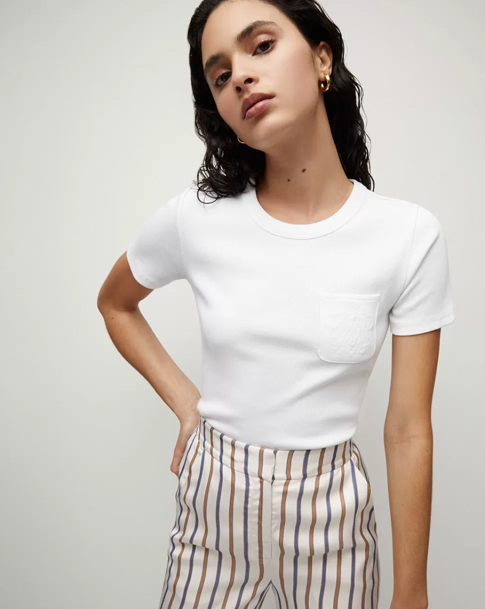 Veronica Beard Tops & Tees | Clothing>Pruitt Ribbed Pocket Tee White