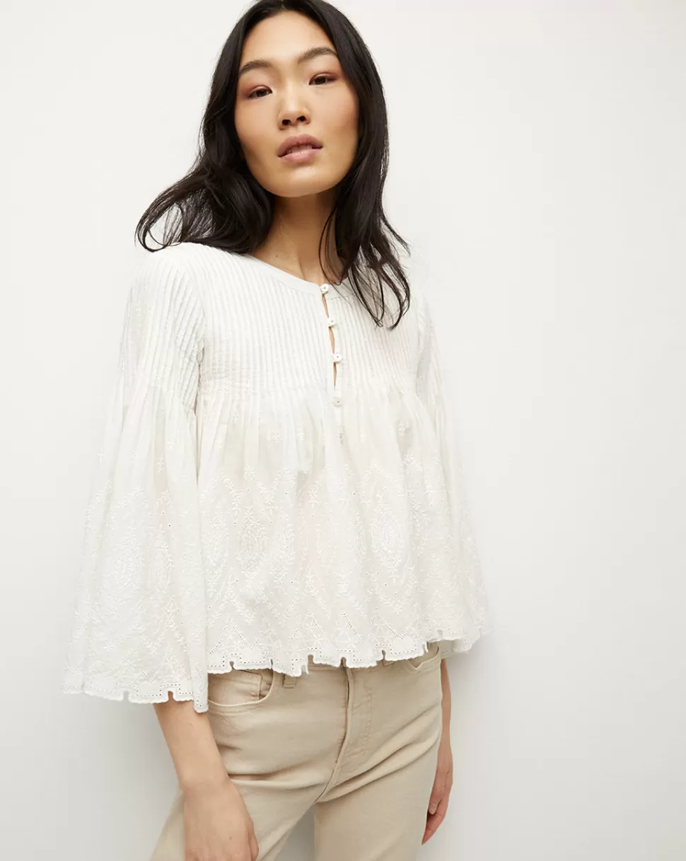 Veronica Beard Tops & Tees | Clothing>Quimby Bell-Sleeve Cotton Peplum Top Off-White