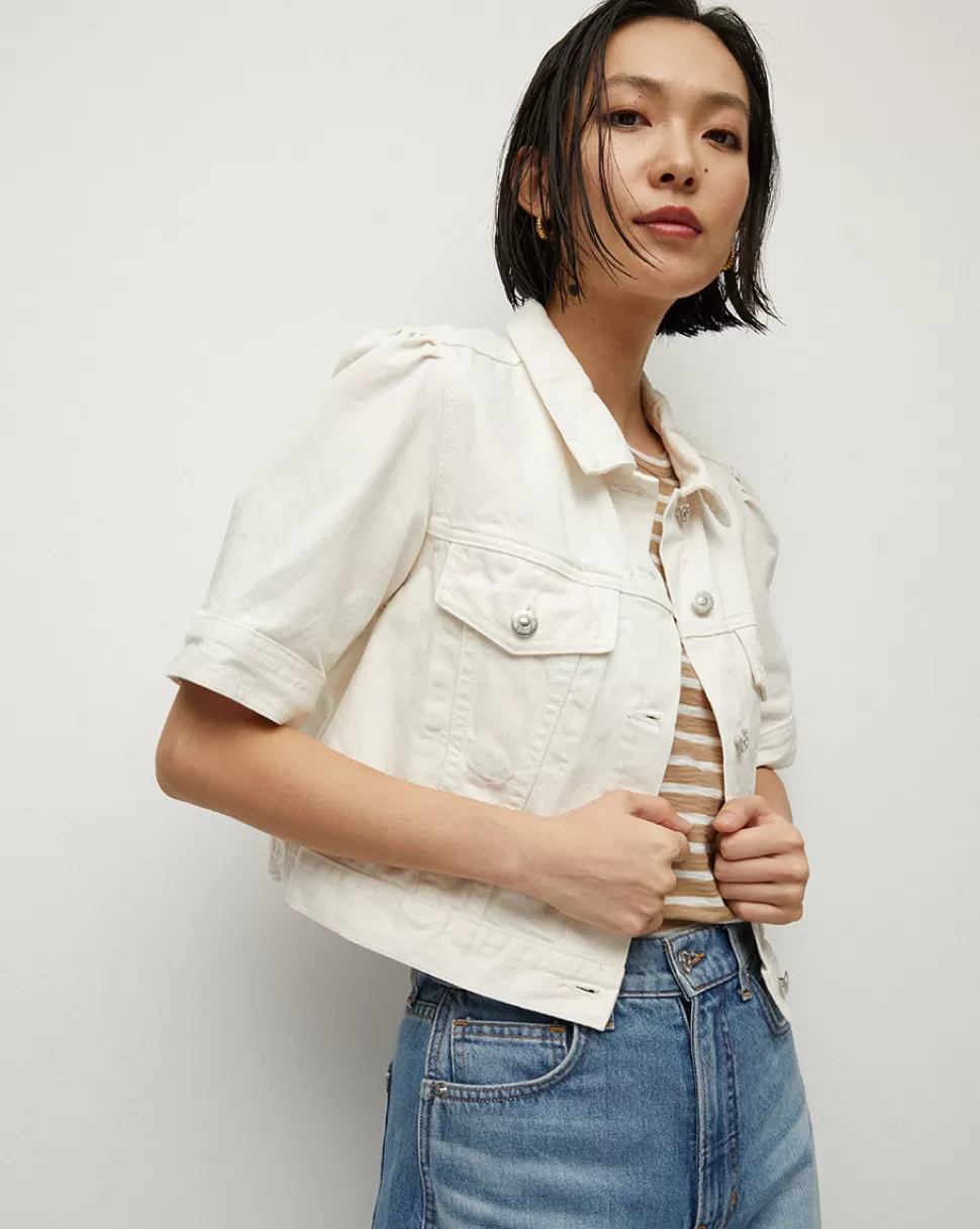 Veronica Beard Jackets & Vests>Raina Short-Sleeved Denim Jacket Ecru