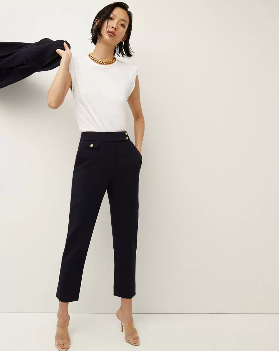Veronica Beard Cult Classics | Best Sellers>Renzo Slim-Leg Pant Navy with Gold Buttons