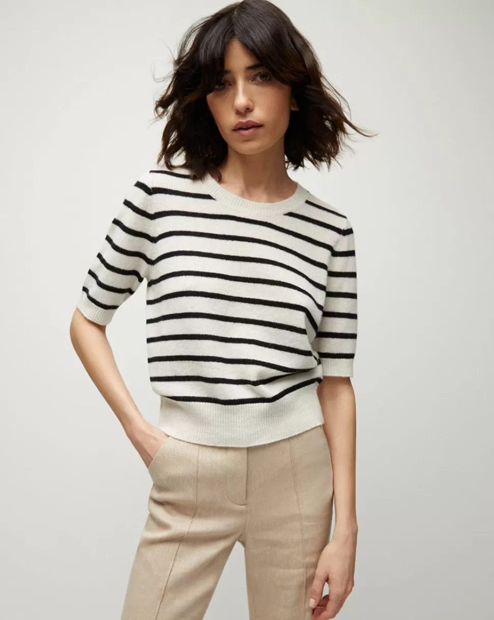 Veronica Beard Clothing | Sweaters>Shana Black/White Striped Cashmere Sweater Off-White/Black