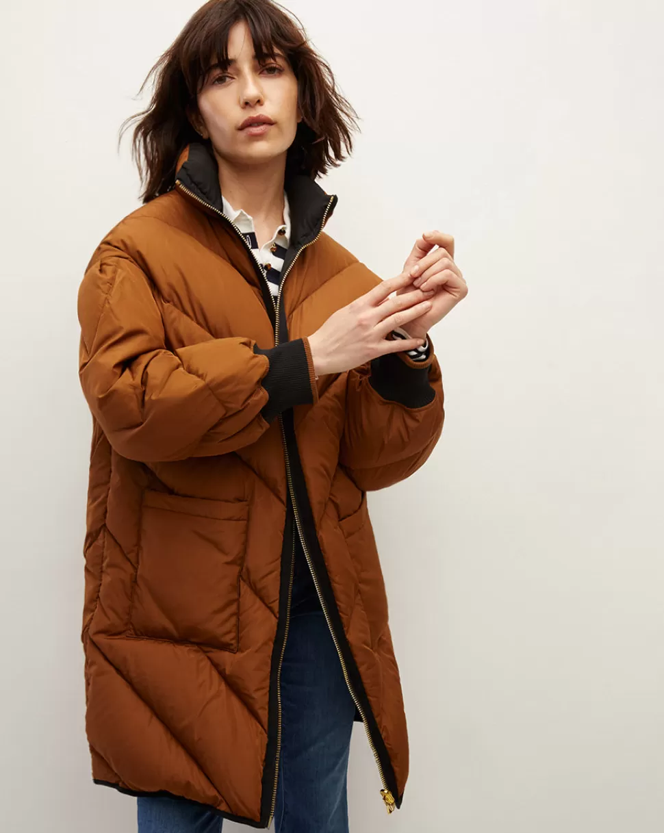 Veronica Beard Outerwear>Shanna Reversible Puffer Black/Dark Ochre