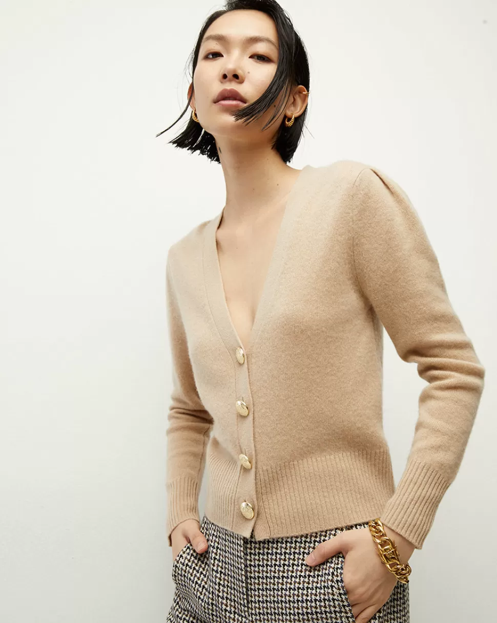 Veronica Beard Sweaters>Solene Cashmere Cardigan Beige