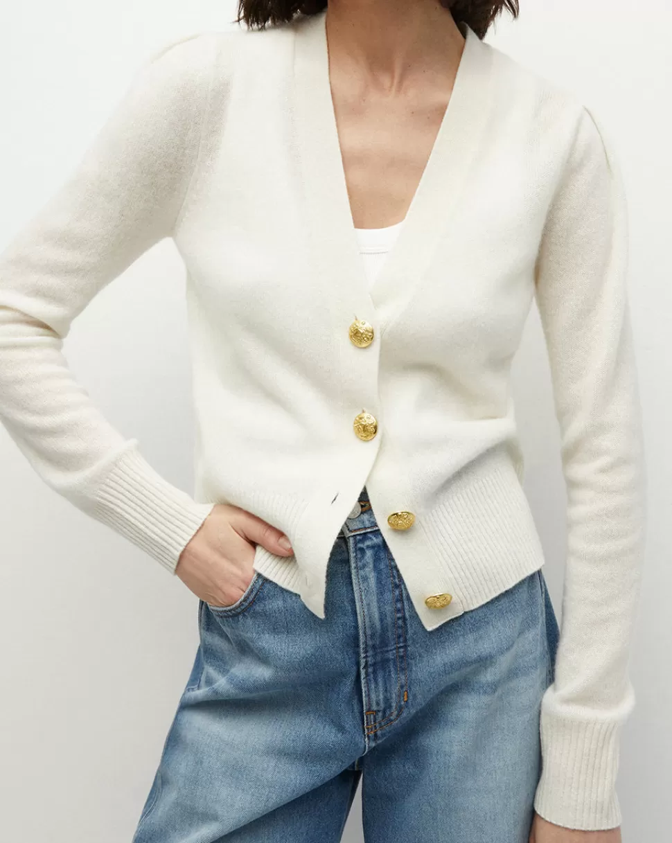 Veronica Beard Clothing | Sweaters>Solene Cashmere Cardigan w/ Gold Buttons Ivory