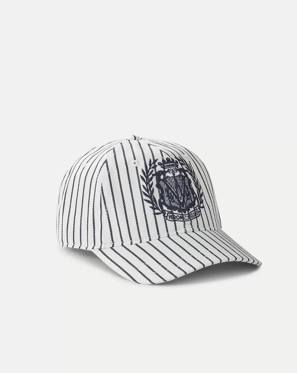 Veronica Beard Home & Accessories | Accessories>Stripe Canvas Baseball Cap Logo Crest White/Navy