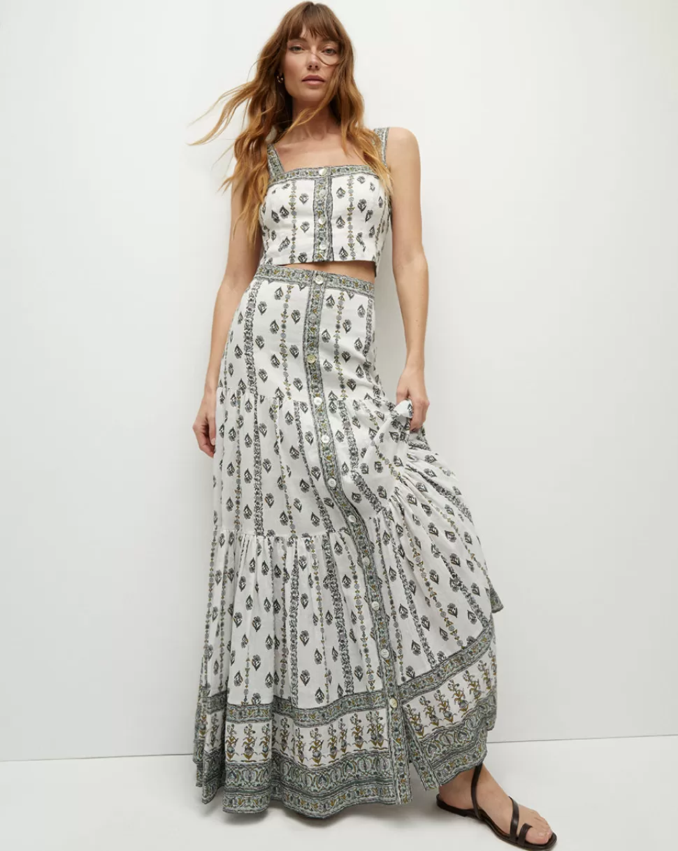 Veronica Beard Clothing | Skirts & Shorts>Sundance Button-Front Block-Print Maxi Skirt Ivory Multi