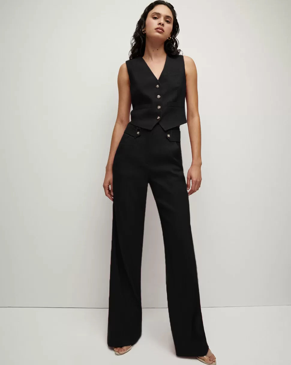 Veronica Beard Clothing | Pants>Sunny Wide-Leg Twill-Linen Pant Black