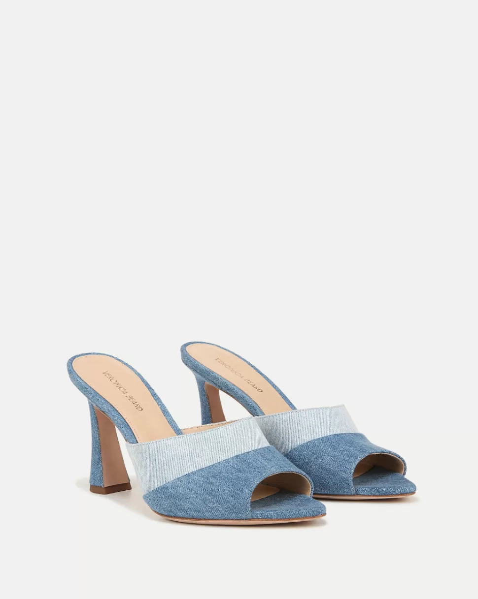 Veronica Beard Shoes | All Shoes>Thora Denim Mule Sandal Heel Blue