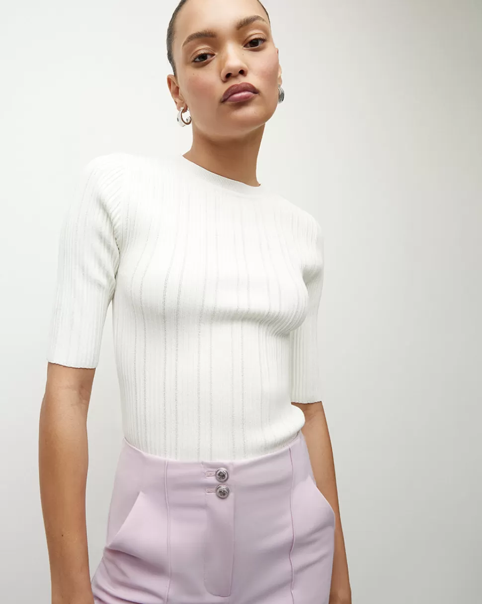 Veronica Beard Clothing | Sweaters>Vaari White Rib-Knit Tee Off-White