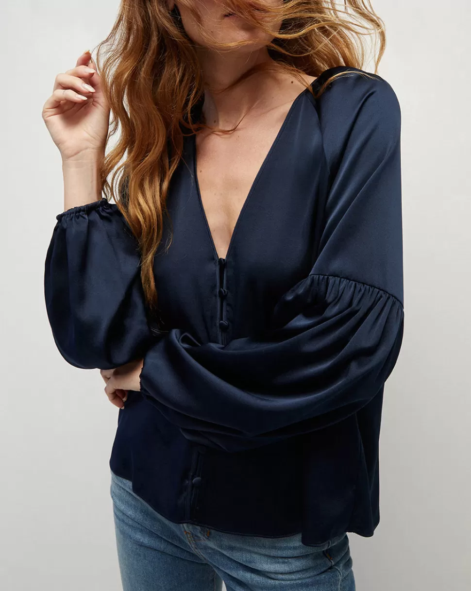 Veronica Beard Tops & Tees | Clothing>Valentin Stretch-Silk V-Neck Top Navy