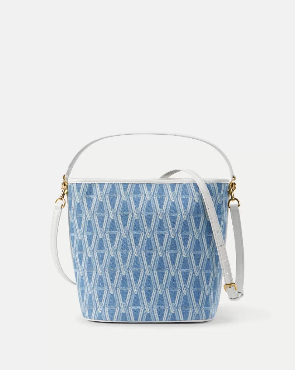 Veronica Beard Handbags>V-Link Denim  White Bucket Bag Indigo Multi