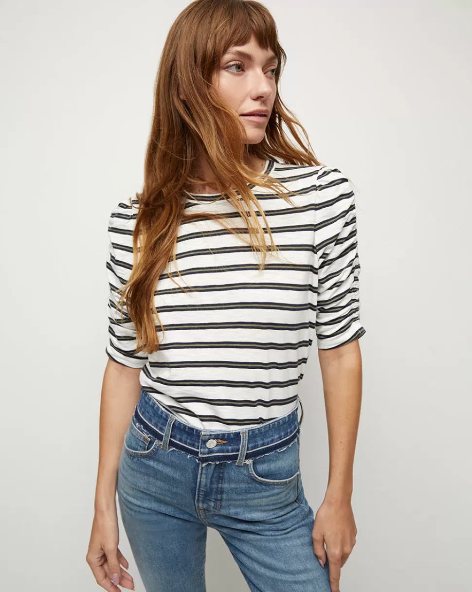 Veronica Beard Tops & Tees | Clothing>Waldorf Ruched Striped Tee White Multi