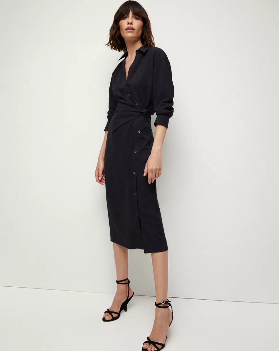 Veronica Beard Best Sellers | Clothing>Wright Button-Down Midi Wrap Dress Navy