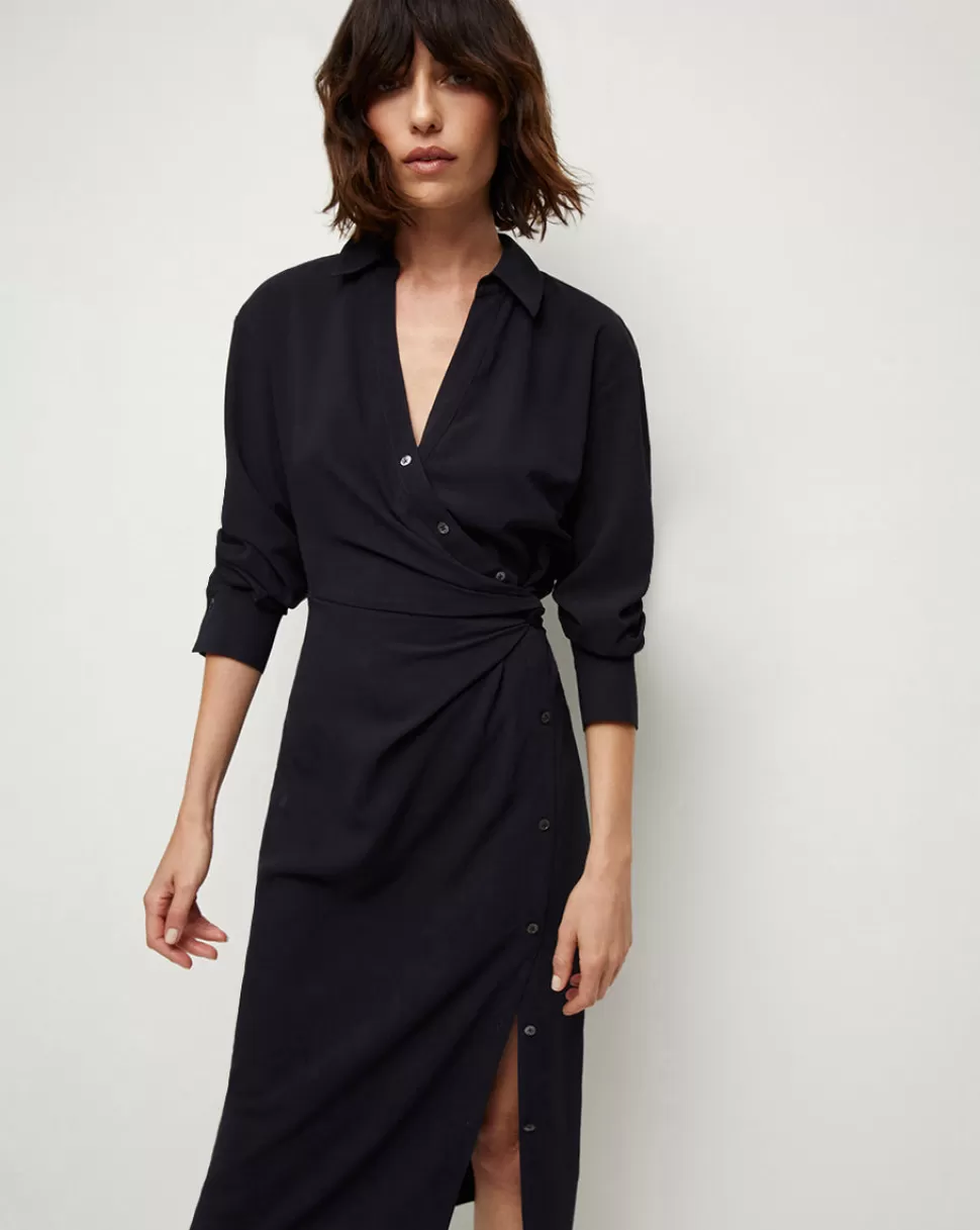 Veronica Beard Best Sellers | Clothing>Wright Button-Down Midi Wrap Dress Navy